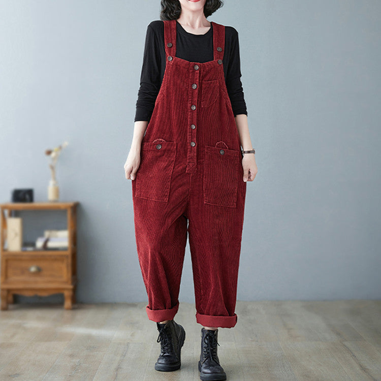 Retro Lazy Corduroy Overalls