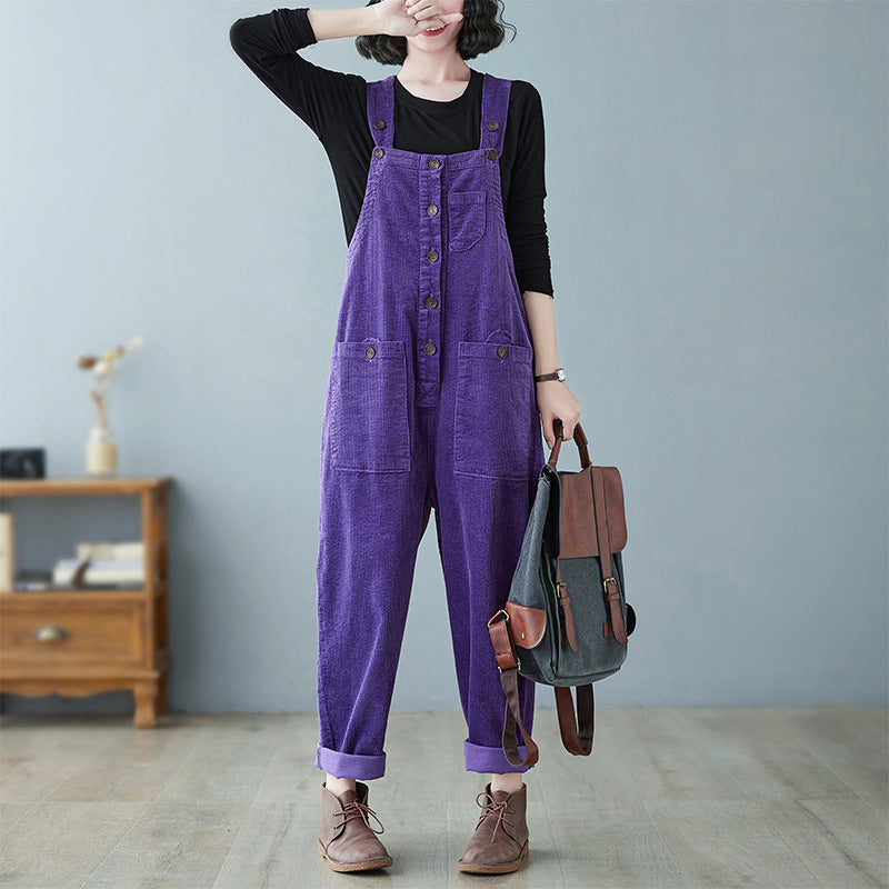 Retro Lazy Corduroy Overalls