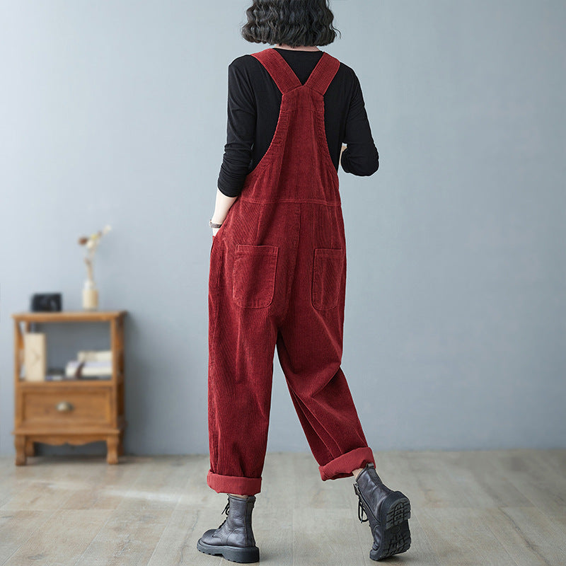 Retro Lazy Corduroy Overalls